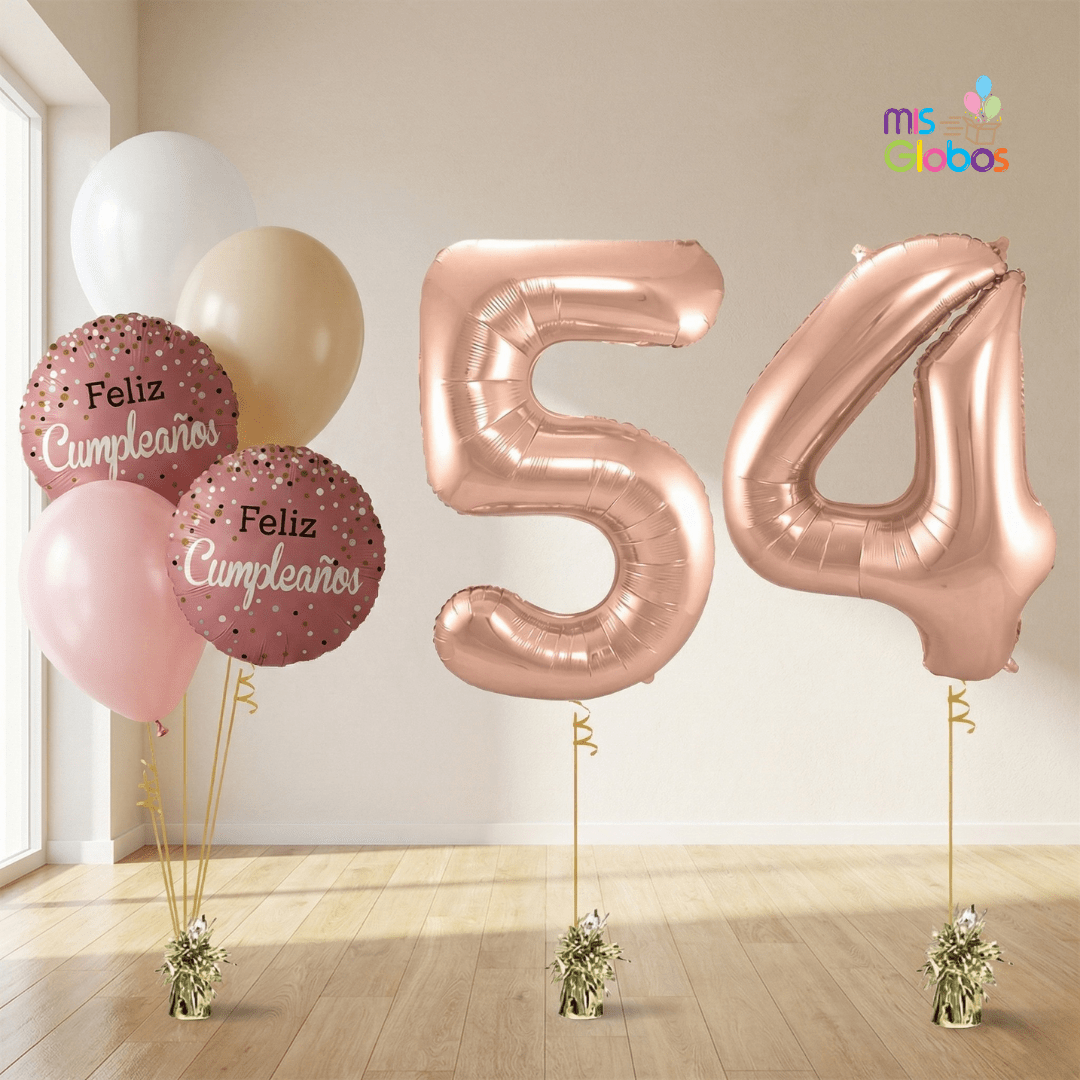Pack Doble Cumpleaños Animado Rosegold - Mis Globos