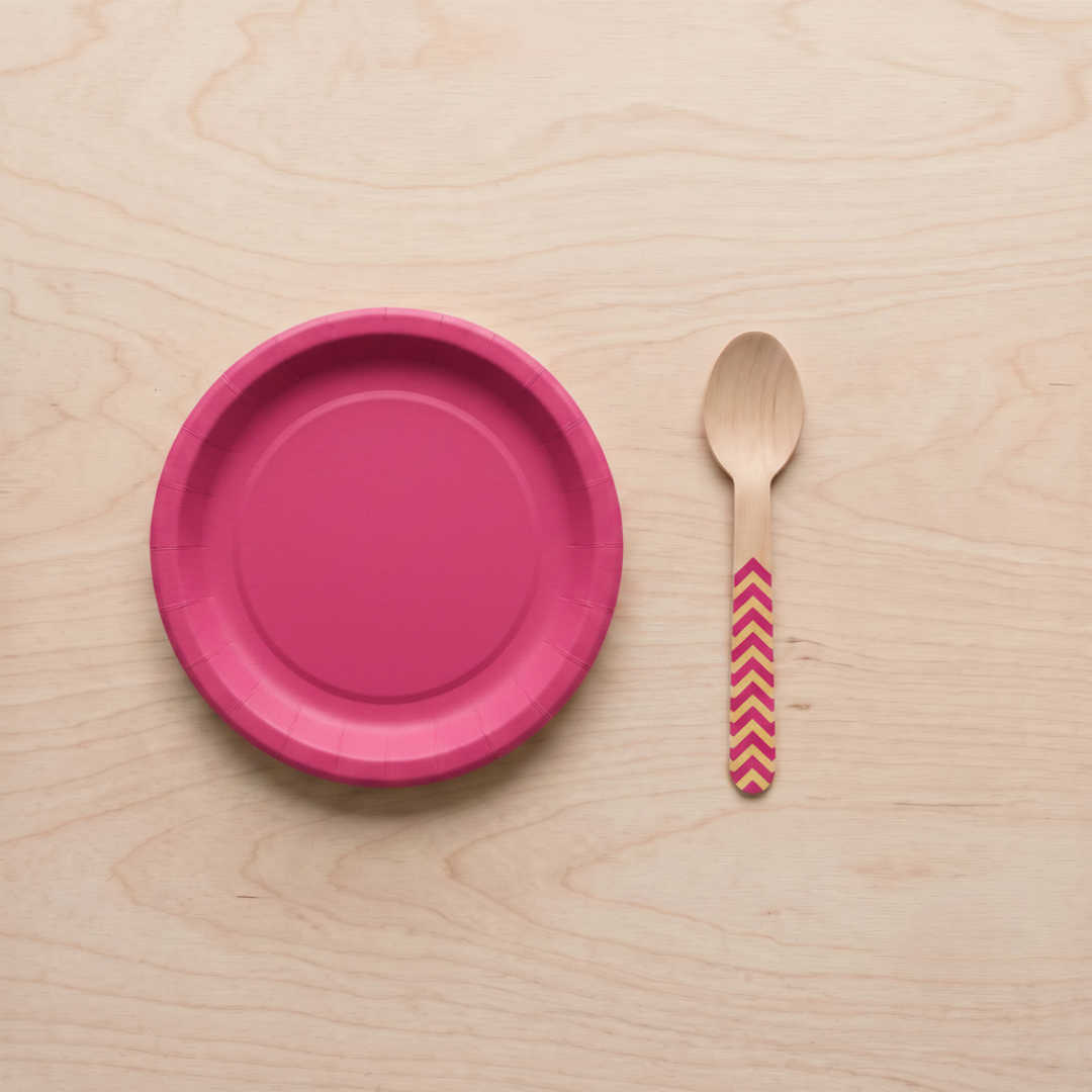 Platos pequeños de cartón fucsia 18 cm | 8 unidades