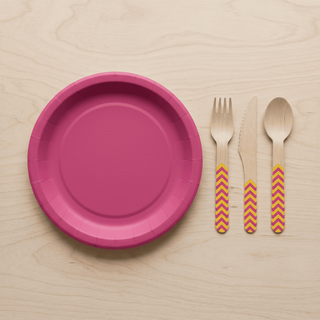 Platos grandes de cartón fucsia 23 cm | 8 unidades
