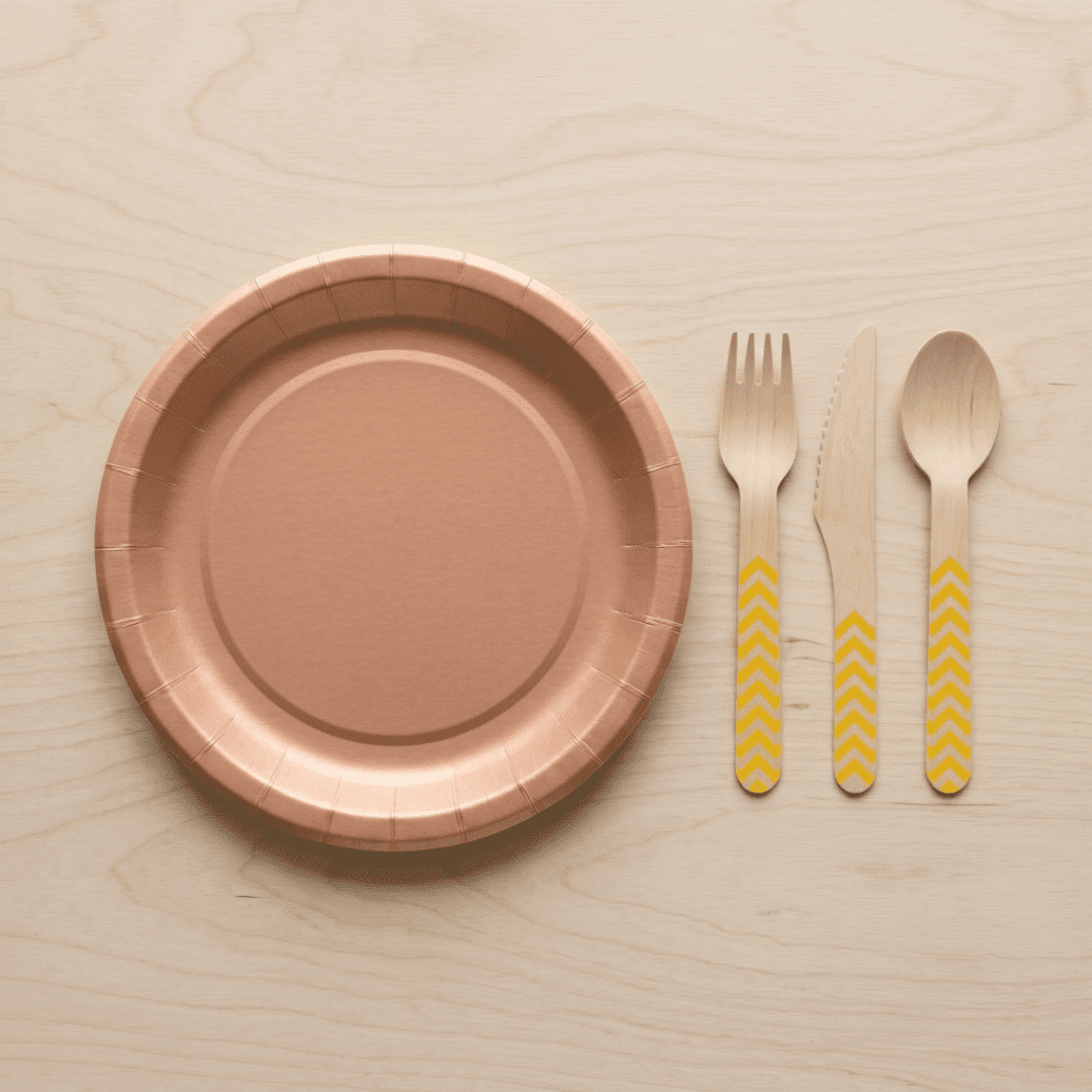 Platos grandes de cartón oro rosa 23 cm | 8 unidades