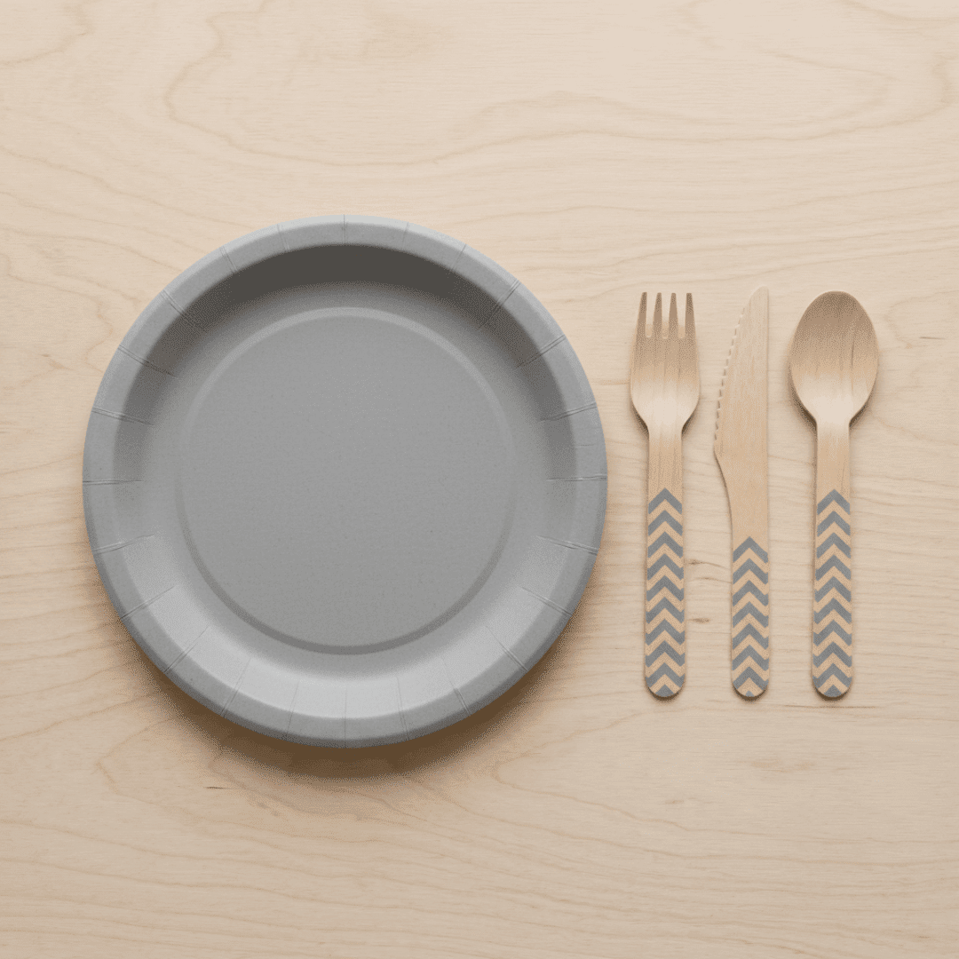 Platos grandes de cartón plata 23 cm | 8 unidades