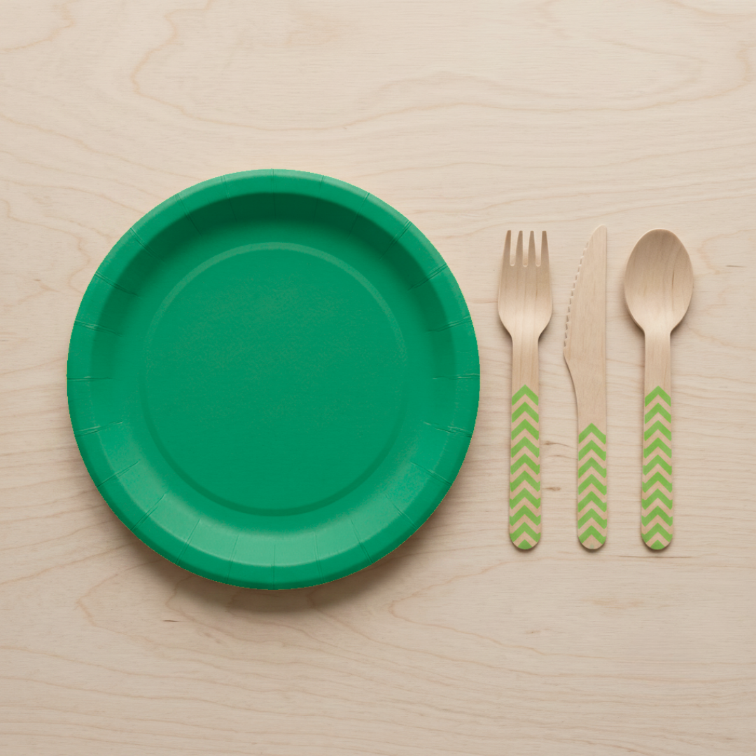 Platos grandes de cartón verde oscuro 23 cm | 8 unidades