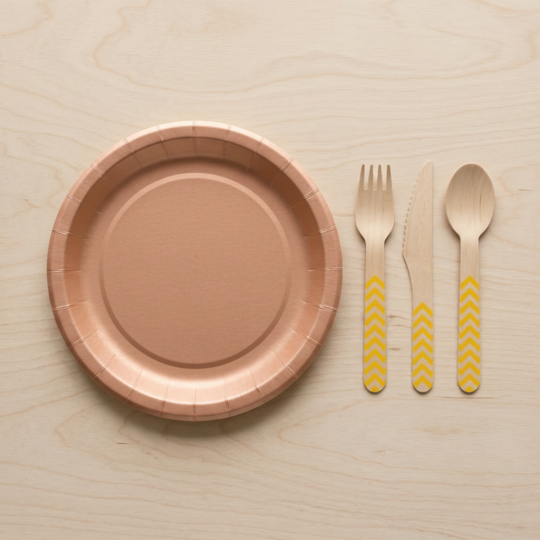 Platos grandes de cartón oro rosa 23 cm | 8 unidades