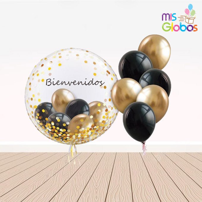 Ramo Cristal Oro/Negro personalizado - Mis Globos