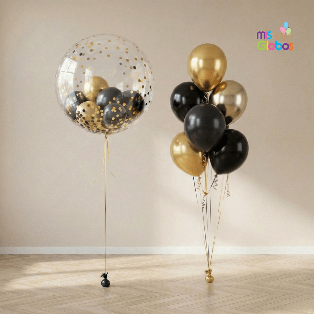 Ramo Cristal Oro/Negro personalizado - Mis Globos