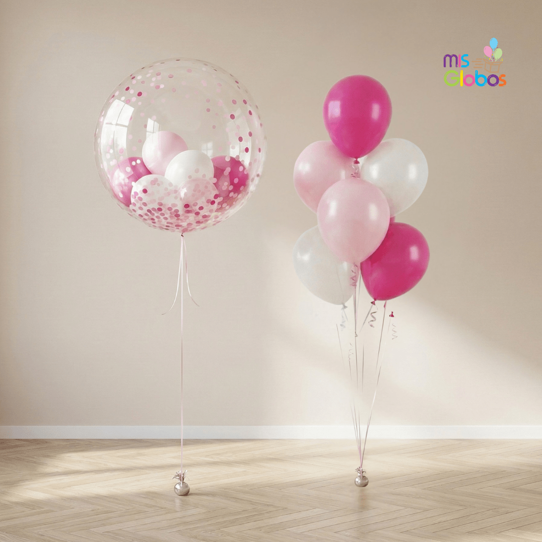 Ramo Cristal Rosa / Blanco personalizado - Mis Globos