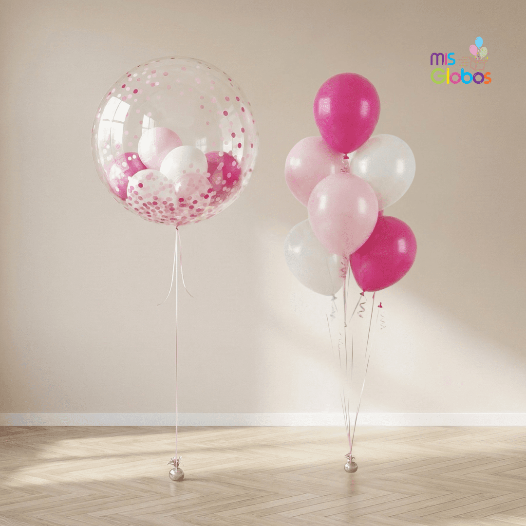 Ramo Cristal Rosa / Blanco personalizado - Mis Globos