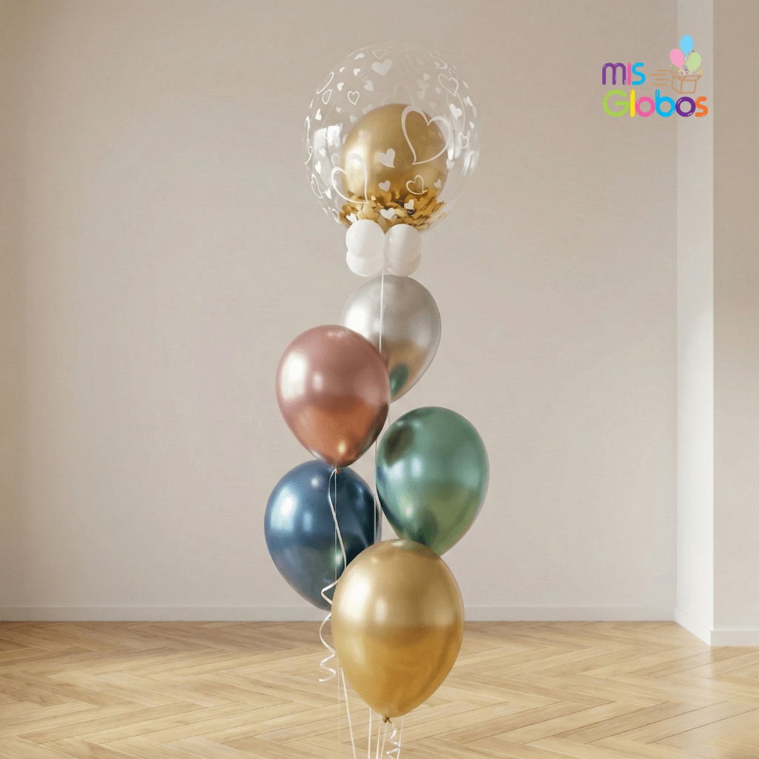 Ramo de globos Boda burbuja y cromados - Mis Globos
