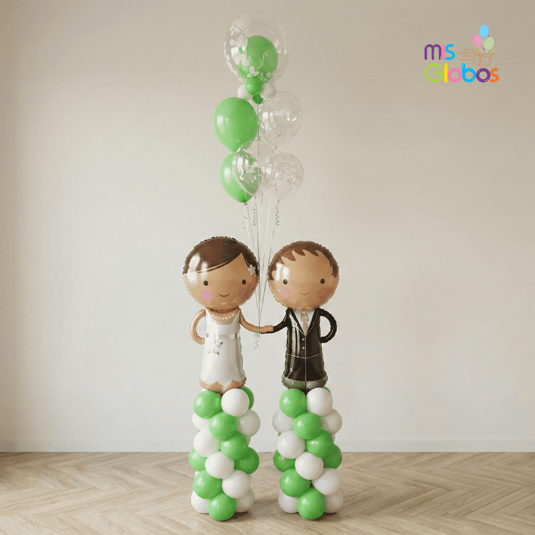 Ramo de globos Boda columna novios - Mis Globos