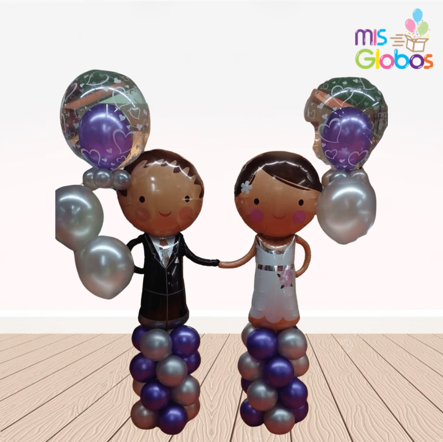 Ramo de globos Boda columna novios con decoburbujas