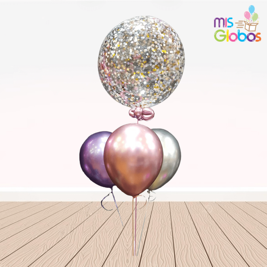 Ramo de globos Boda con burbuja de confetti