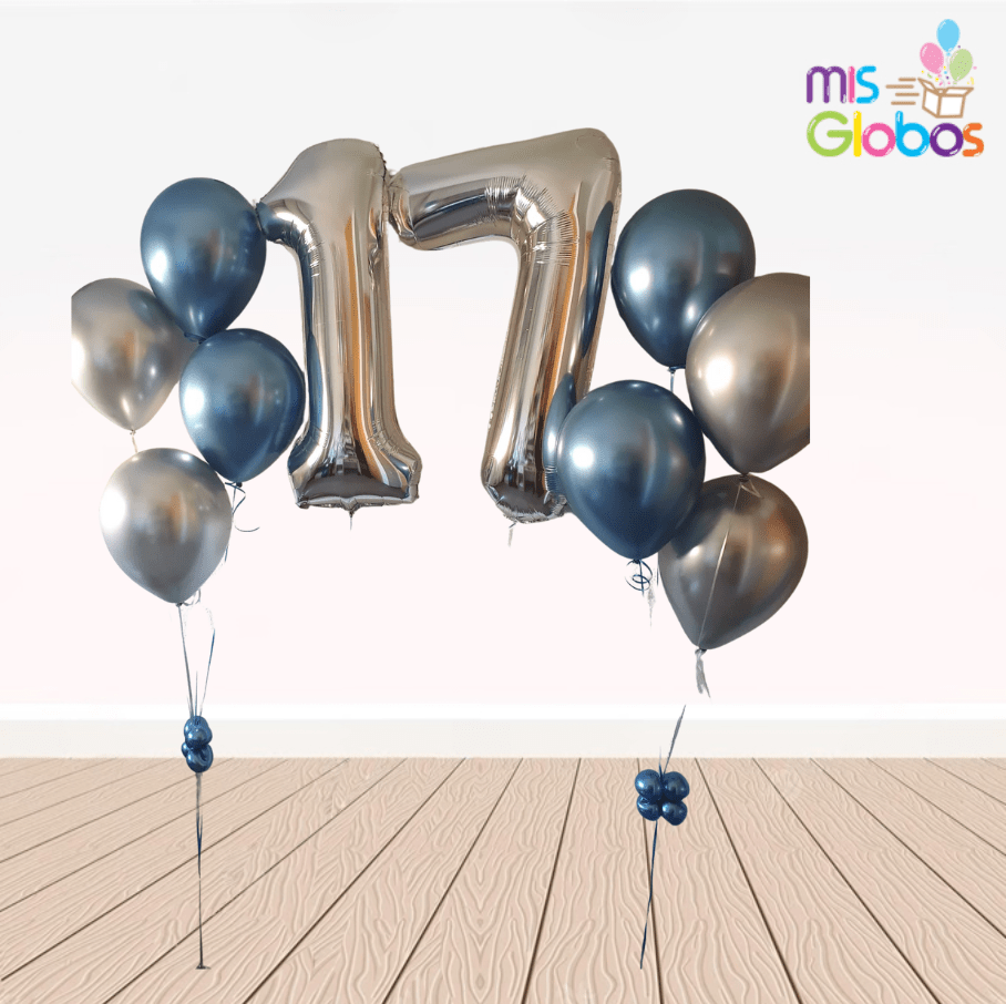 Ramo de globos doble número fantasía cromada.