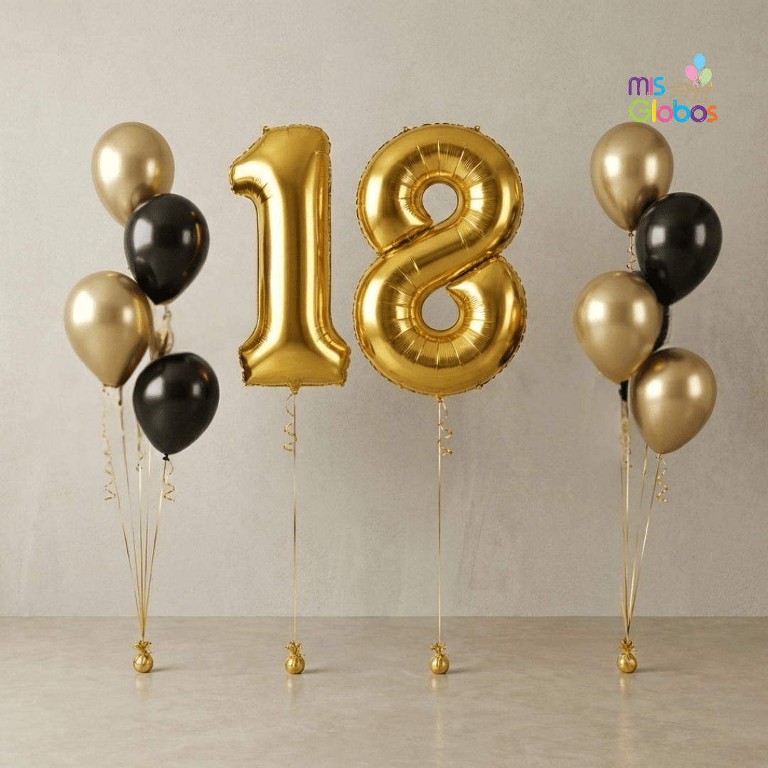 Ramo de globos doble número fantasía cromada. - Mis Globos
