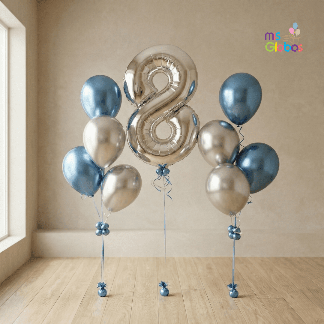 Ramo de globos número fantasía cromada - Mis Globos