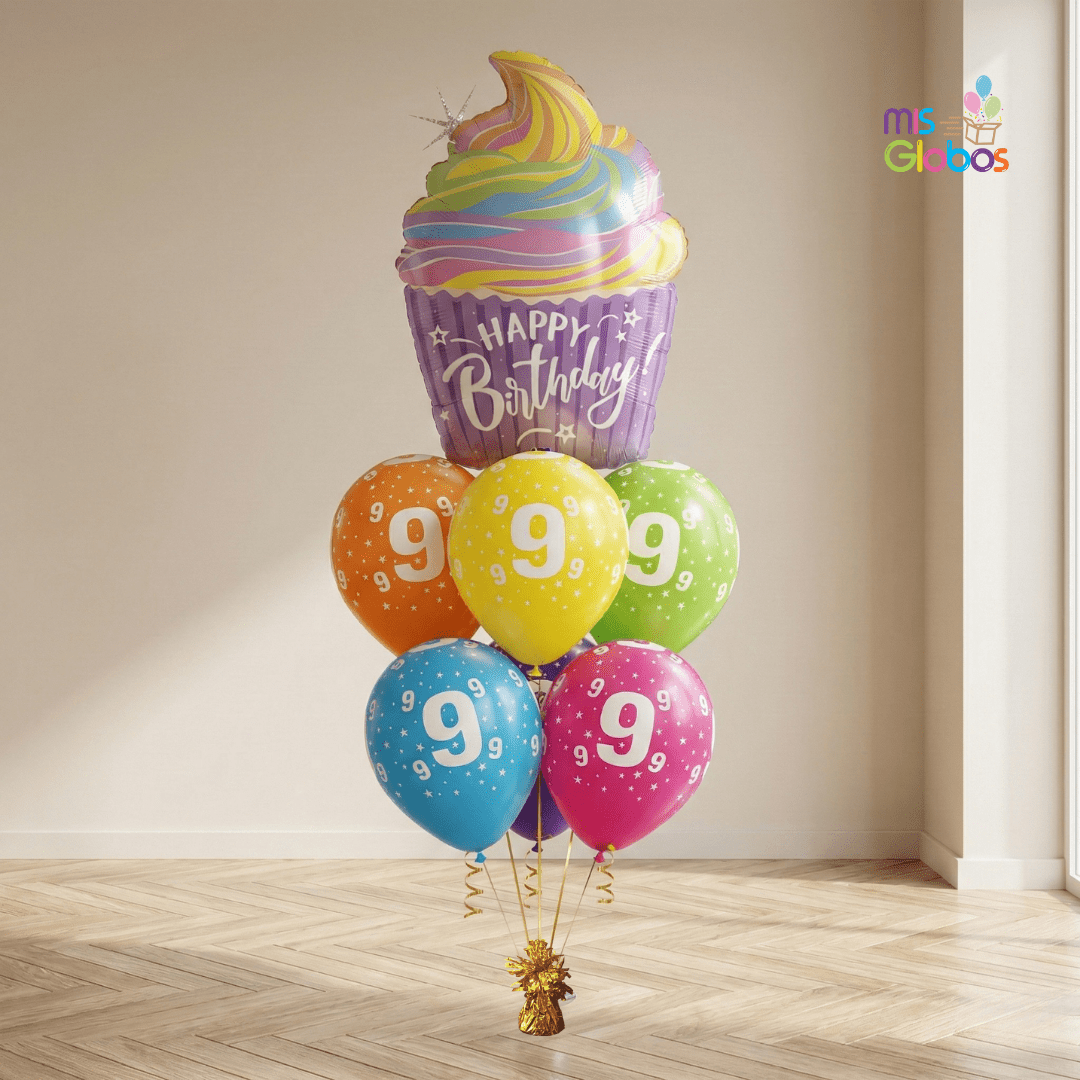Ramo de globos Sigma Happy Birthday Cupcake - Mis Globos