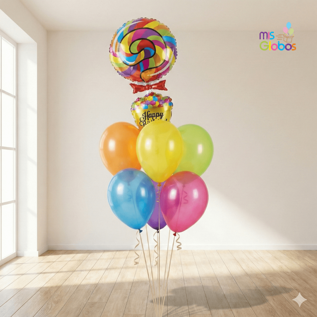 Ramo de globos Sigma Happy Birthday Piruleta - Mis Globos