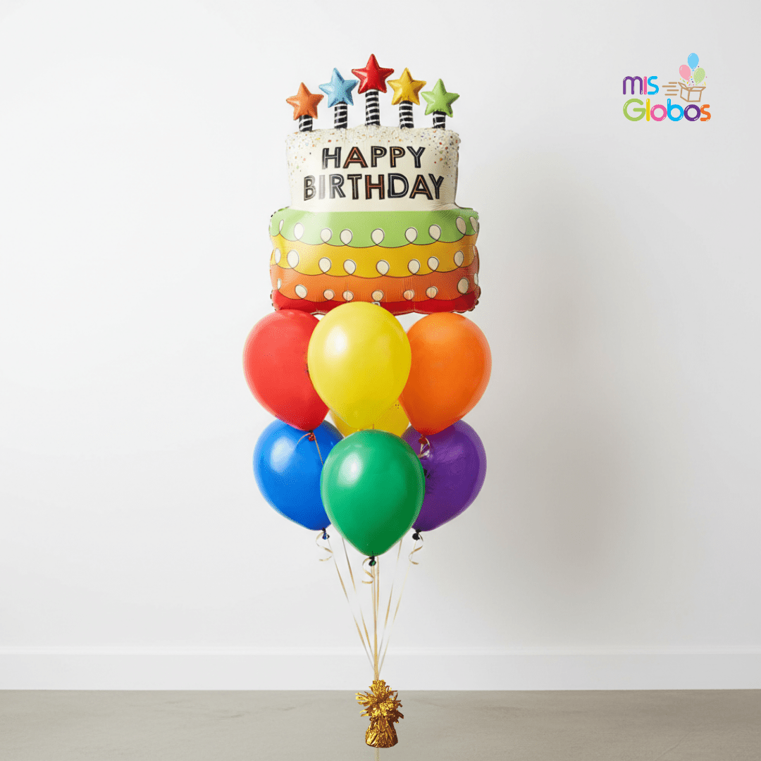Ramo de globos Sigma Happy Birthday Tarta con estrellas - Mis Globos