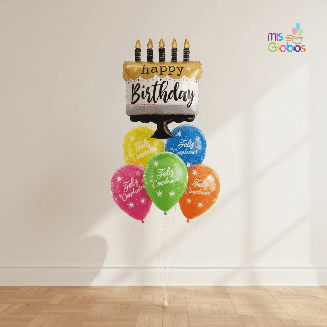 Ramo de globos Sigma Happy Birthday Tarta Elegante - Mis Globos