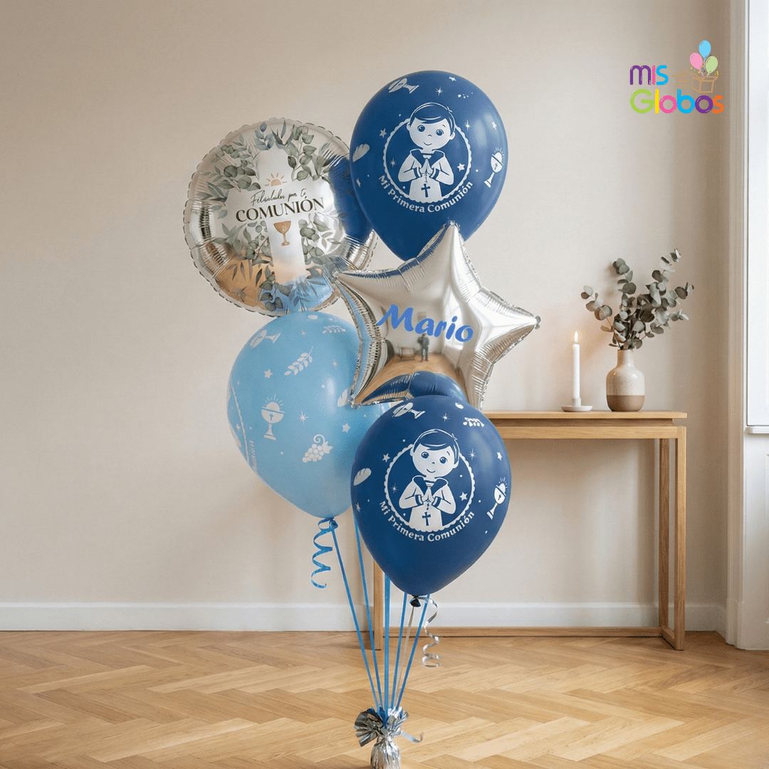 Ramo en escalera comunión azul - Mis Globos