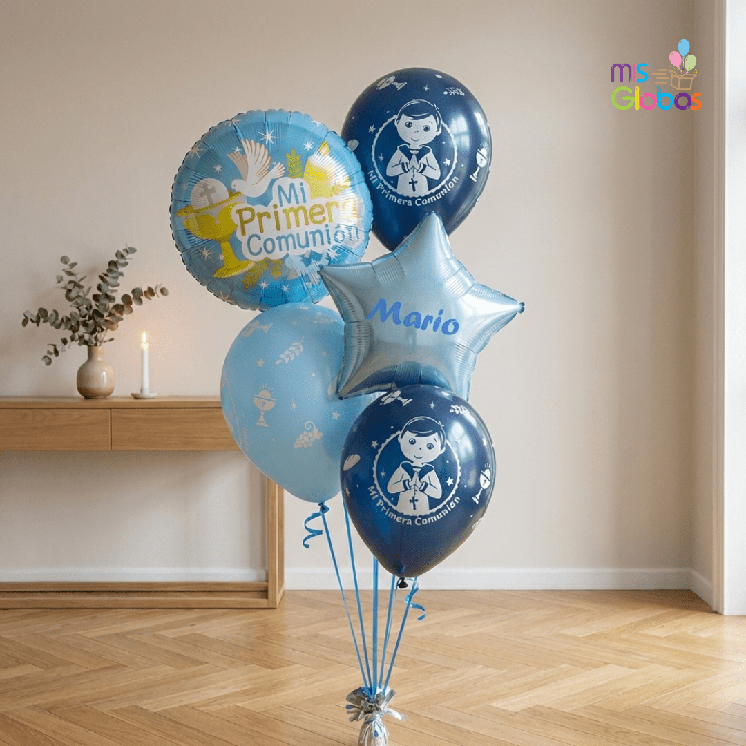 Ramo en escalera comunión azul - Mis Globos