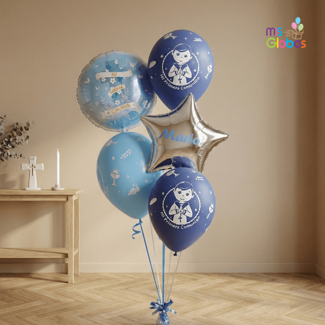 Ramo en escalera comunión azul - Mis Globos