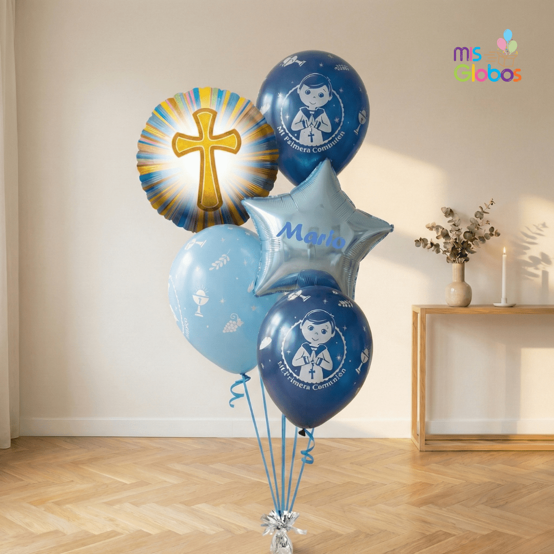 Ramo en escalera comunión azul - Mis Globos