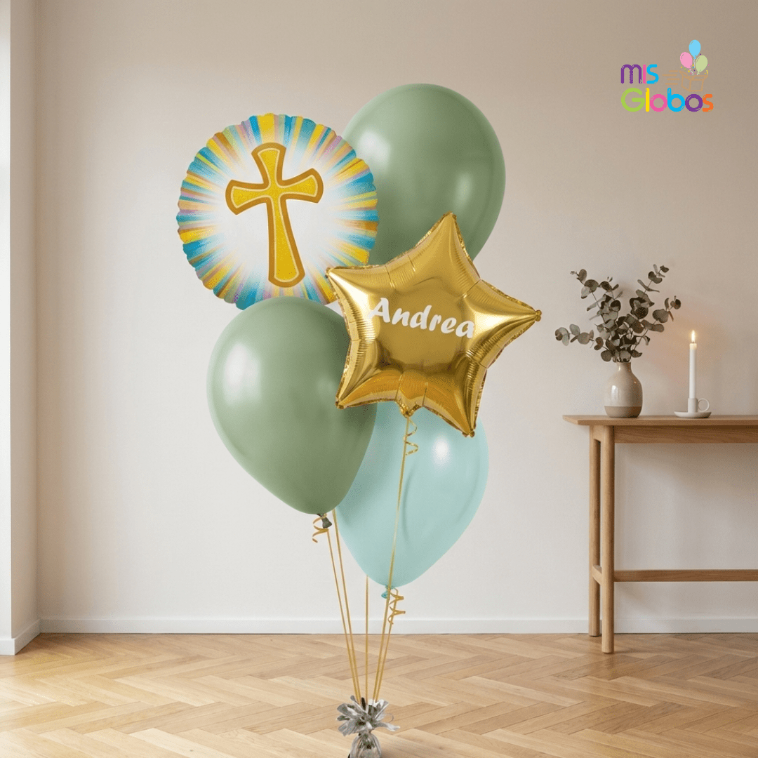 Ramo en escalera comunión pastel - Mis Globos