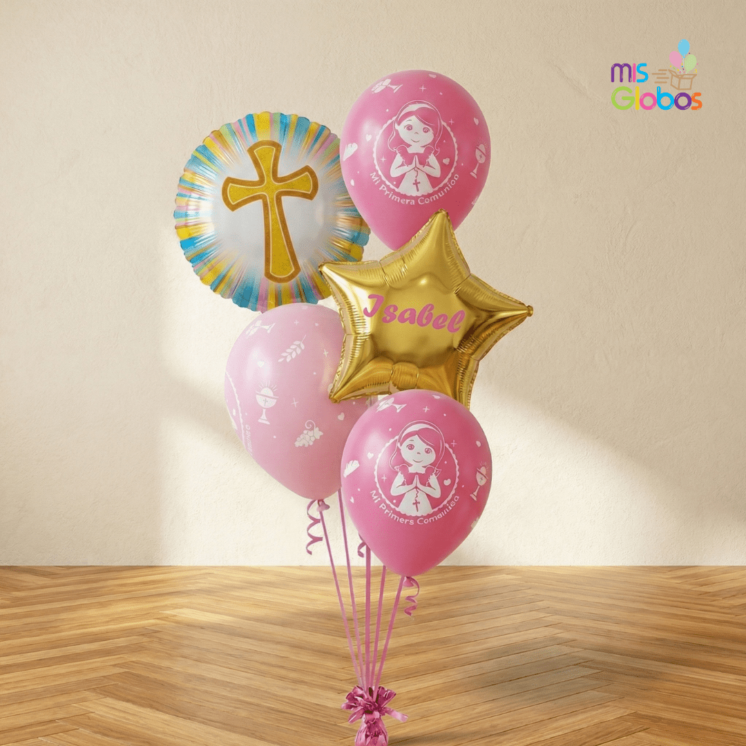 Ramo en escalera comunión rosa - Mis Globos