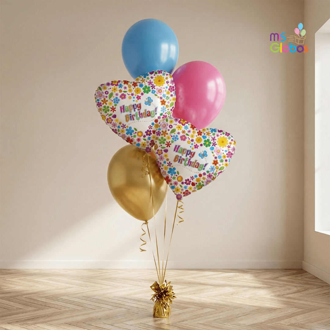 Ramo en escalera Happy birthday tonos multicolor - Mis Globos
