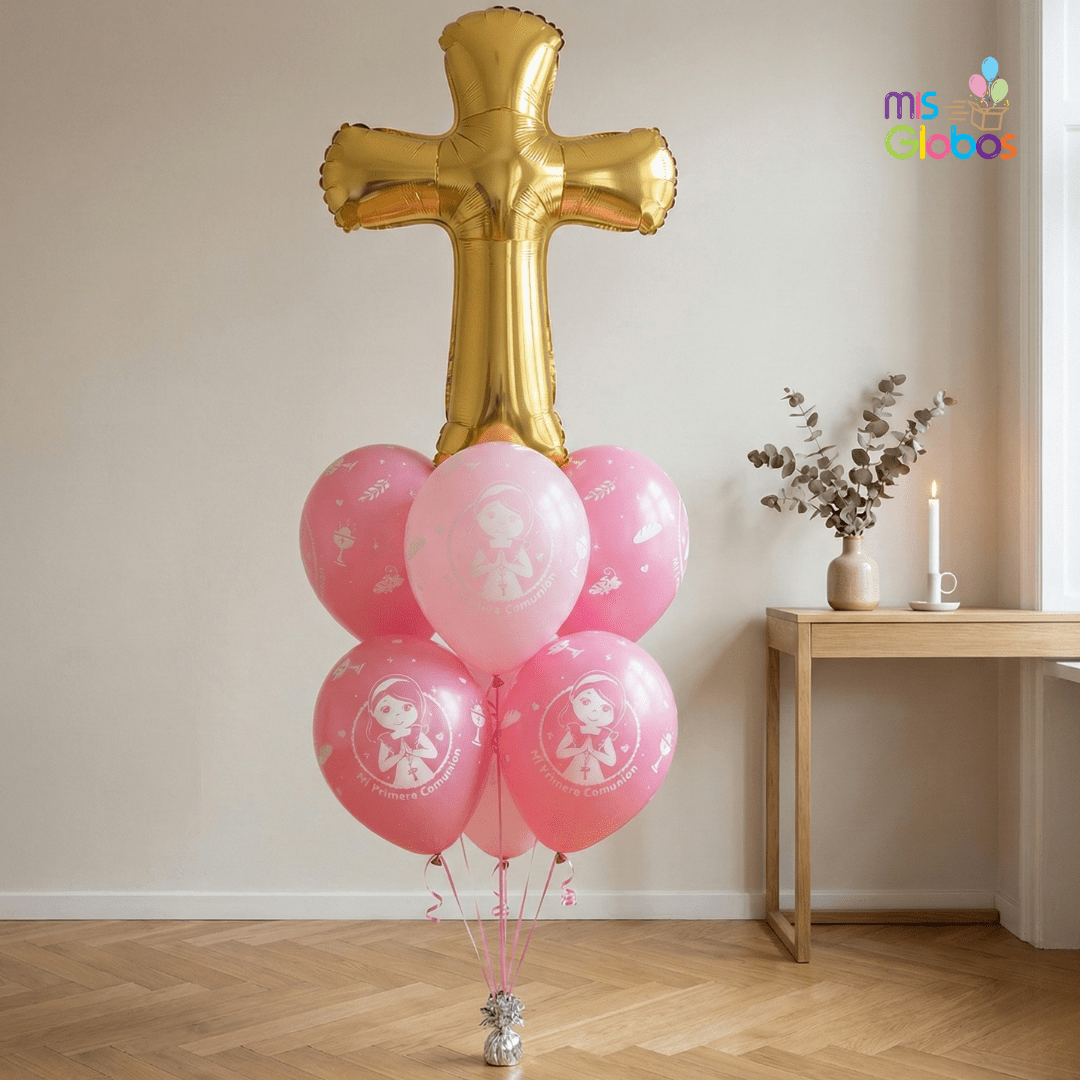 Ramo Especial Cruz Comunión rosa - Mis Globos
