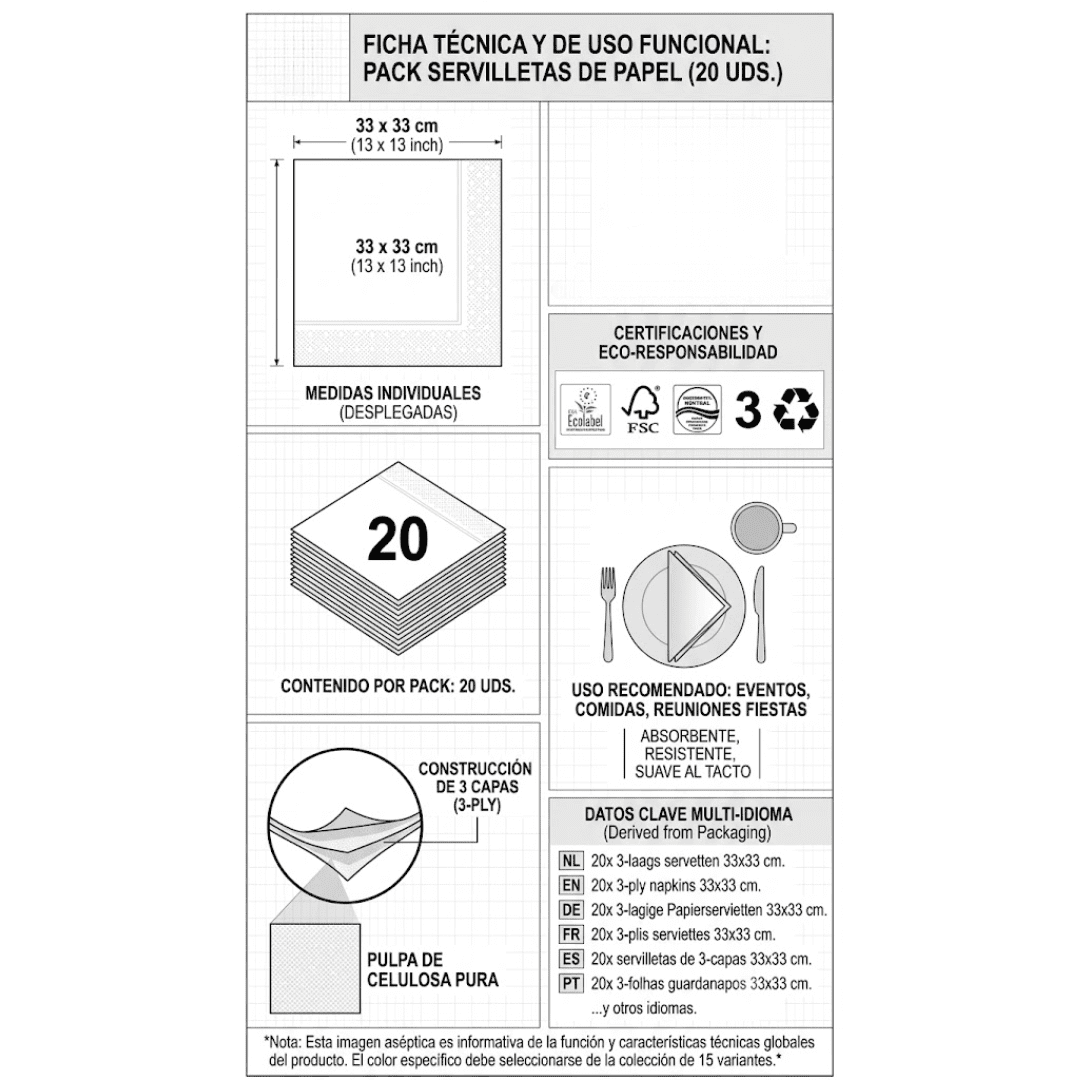 Servilletas de papel fucsia 33 × 33 cm | 20 unidades