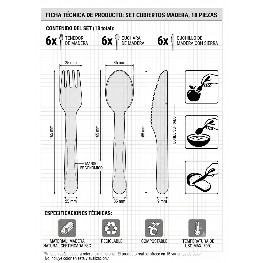 Set de cubiertos de madera lila | 18 piezas