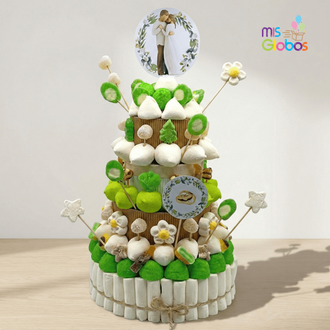 Tarta de chuches Boda Rústica - Mis Globos