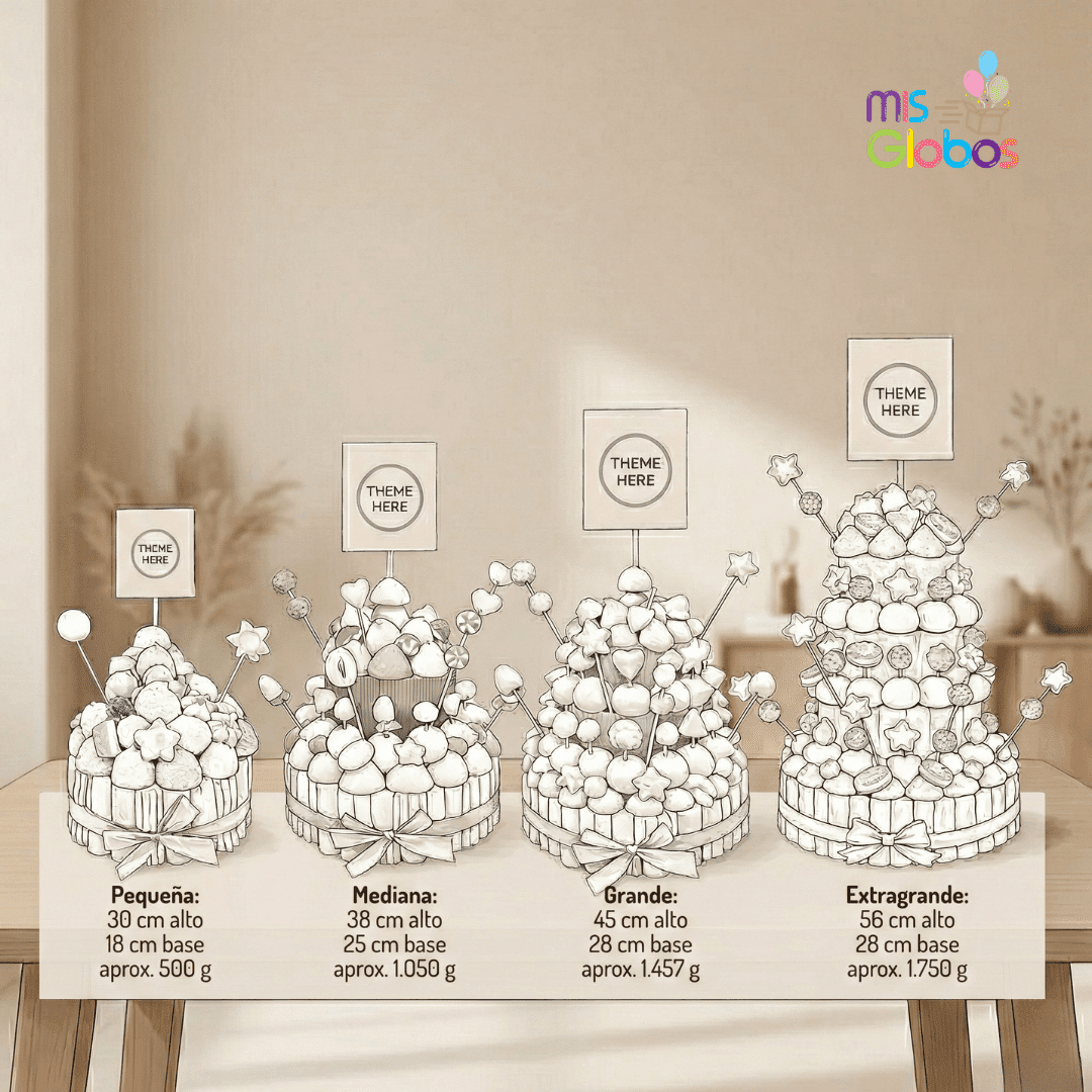 Tarta de chuches Boda Rústica - Mis Globos