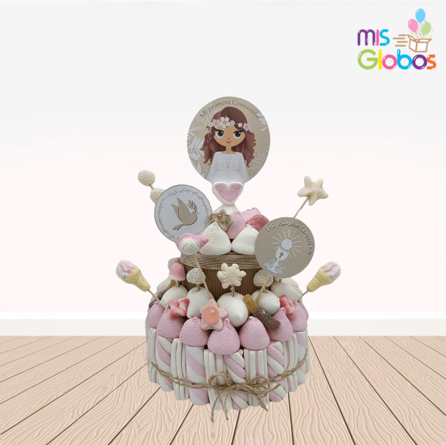 Tarta de chuches Comunión Chica Rústica