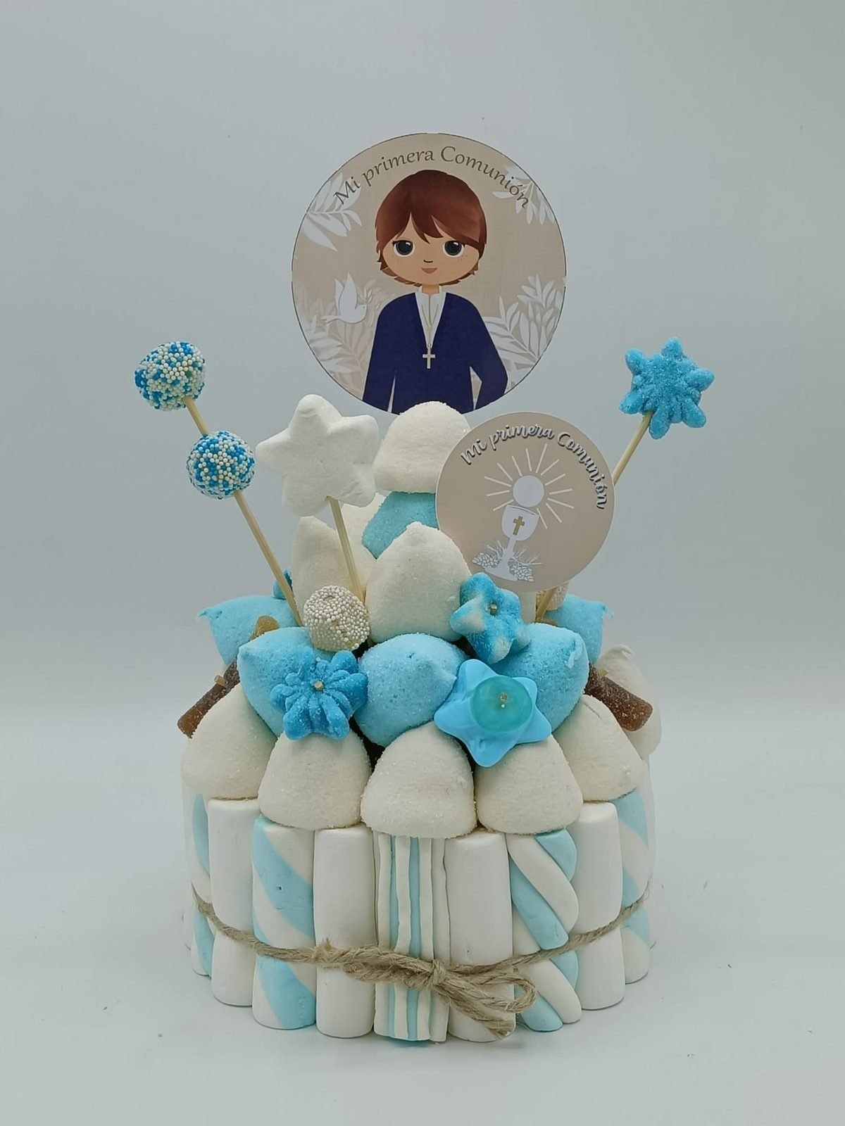 Tarta de chuches Comunión Niño Rústica - Mis Globos