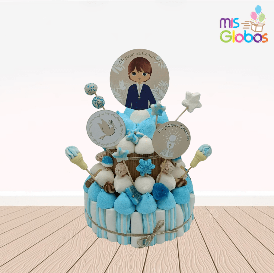 Tarta de chuches Comunión Niño Rústica