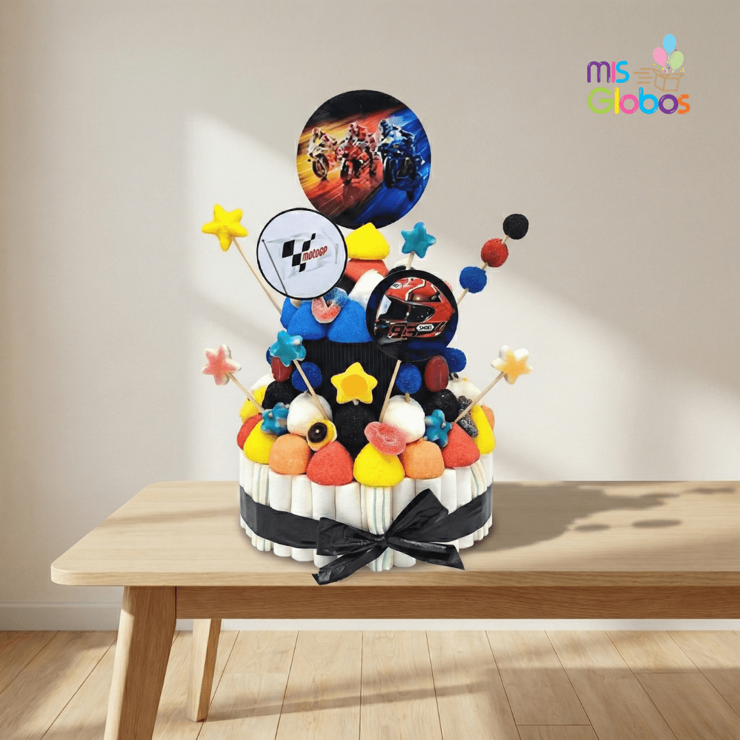 Tarta de chuches Motos - Mis Globos