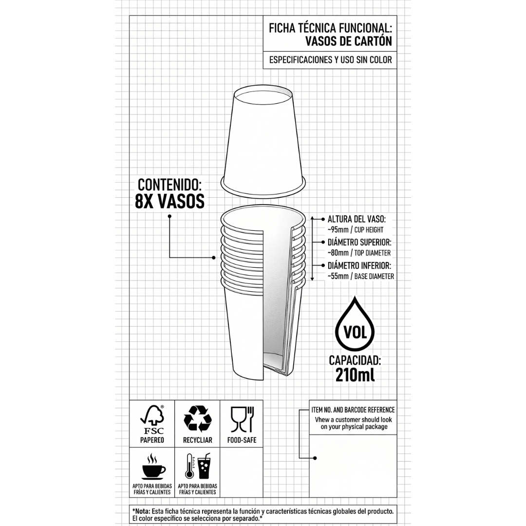 Vasos de cartón naranja 210 ml | 8 unidades