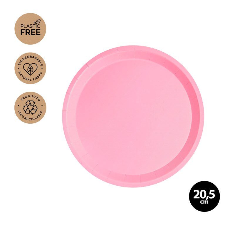10 Platos rosa claro de cartón BIO 21 Cm - Mis Globos