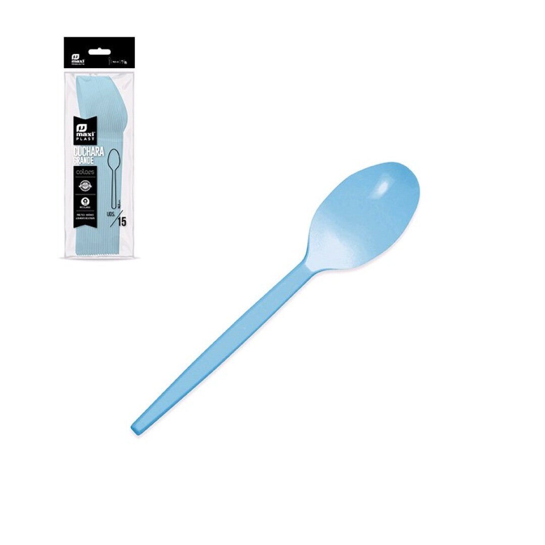 15 cucharas azul claro de plástico