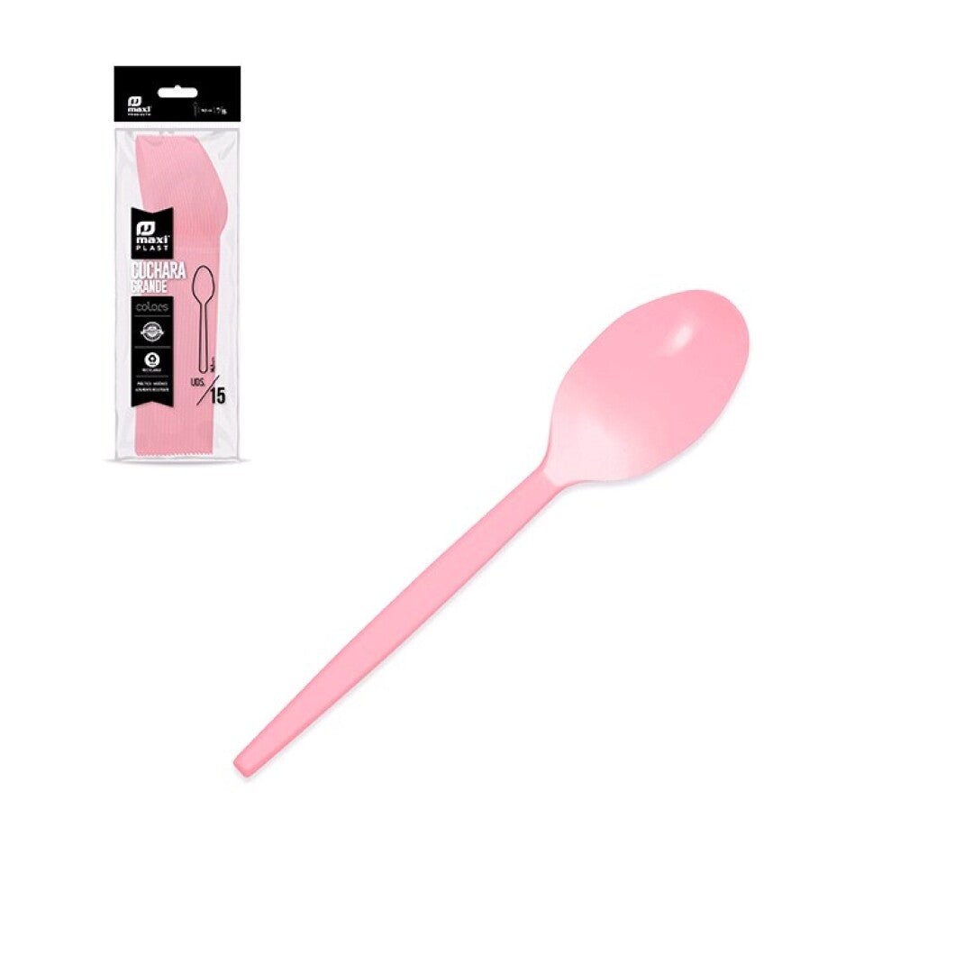 15 cucharas rosa de plástico