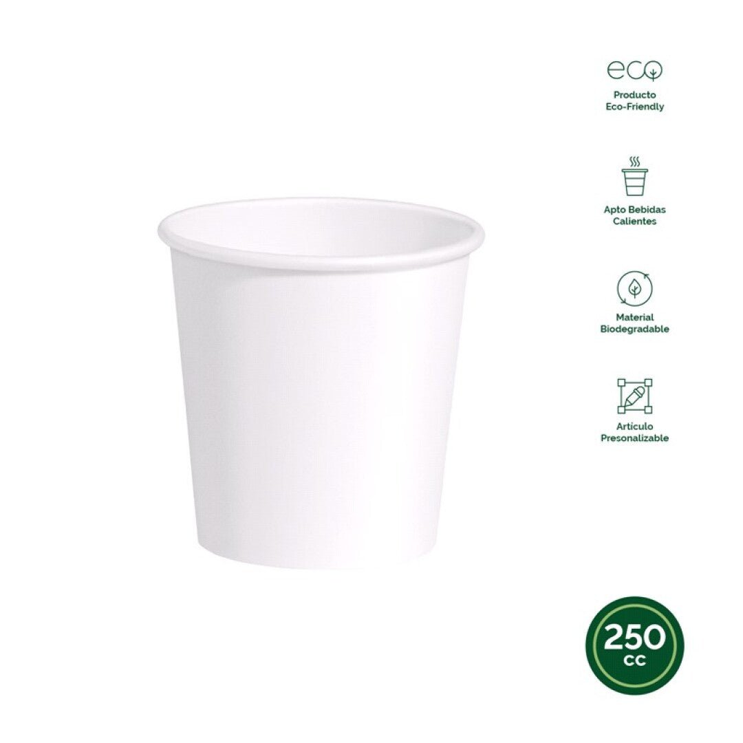 15 vasos de cartón BIO blanco 250 Ml - Mis Globos