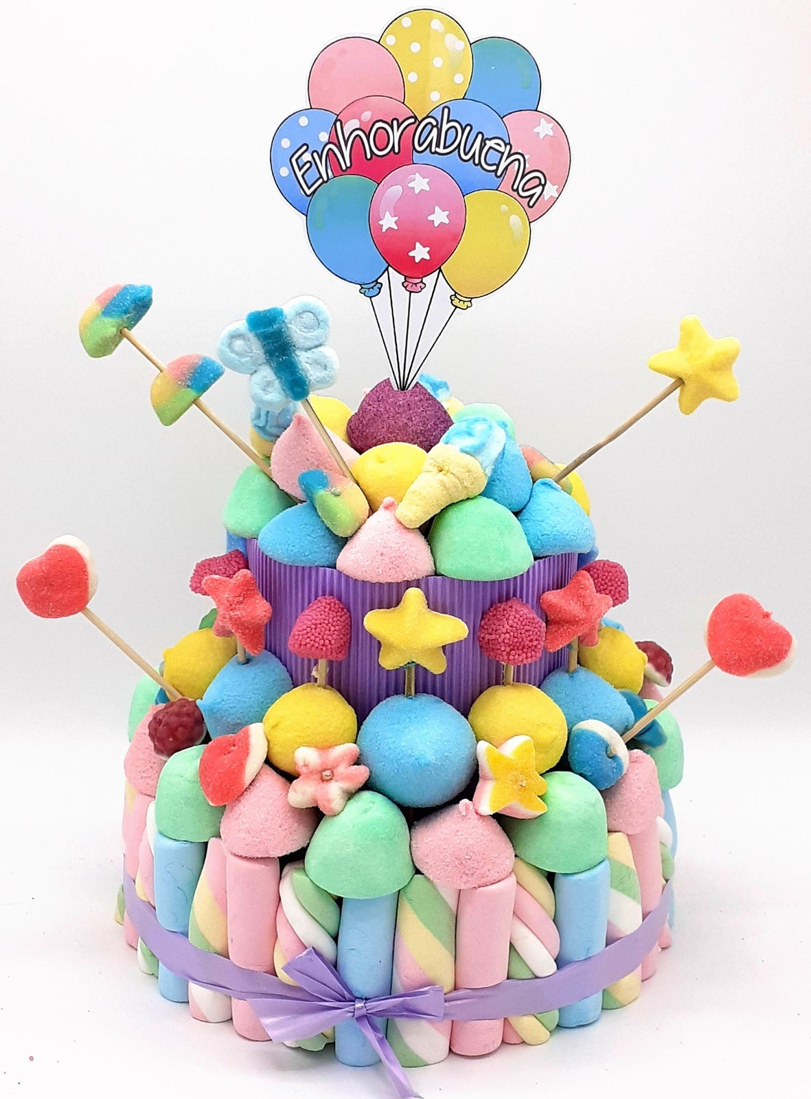 Tarta de chuches Colores Pastel - Mis Globos