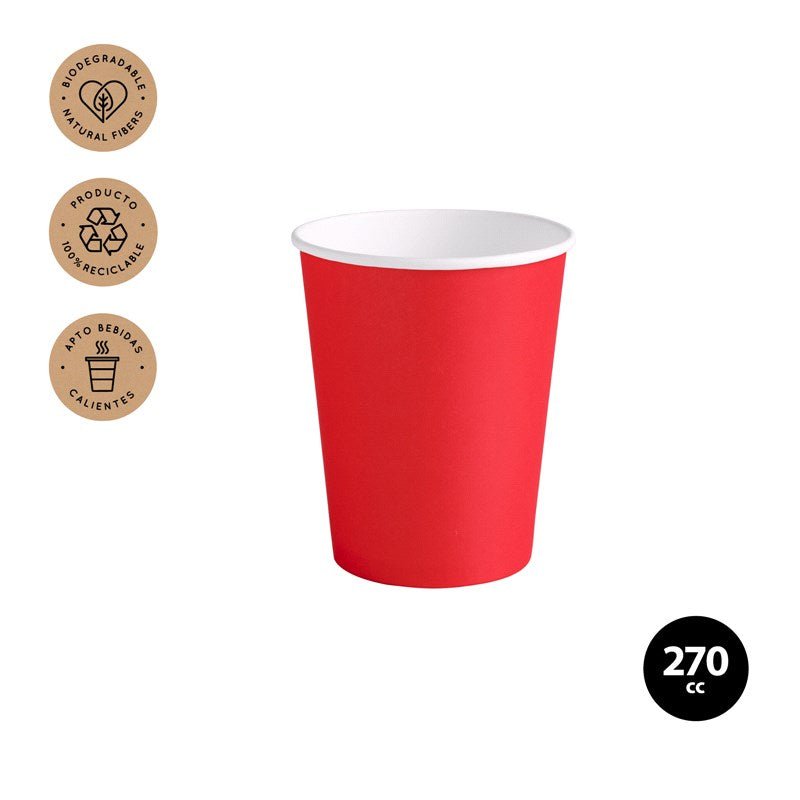 6 vasos de cartón BIO rojo 270 Ml - Mis Globos