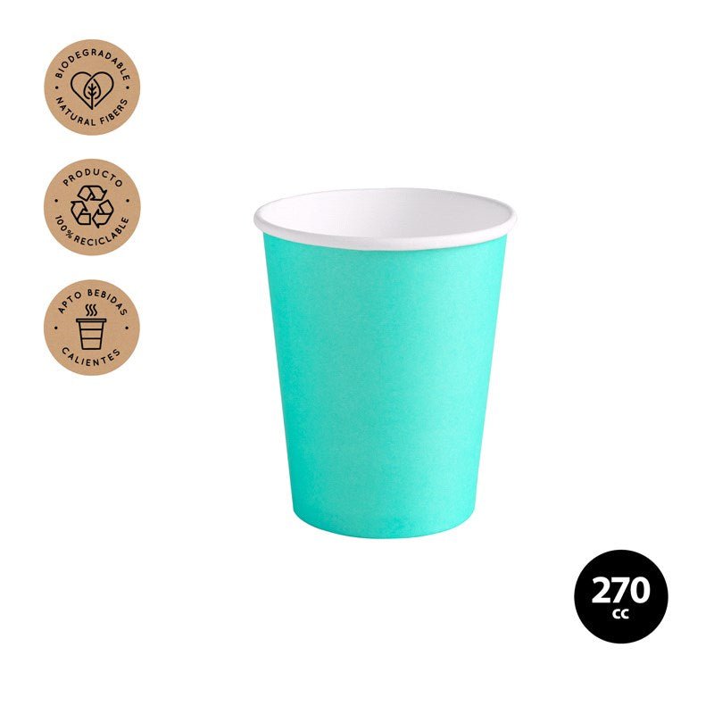 6 vasos de cartón BIO verde menta 270 Ml - Mis Globos