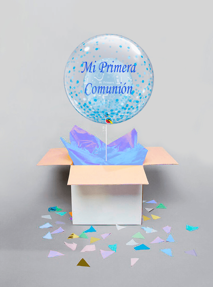 Caja Sorpresa Decoburbuja Comunión Azul - Mis Globos