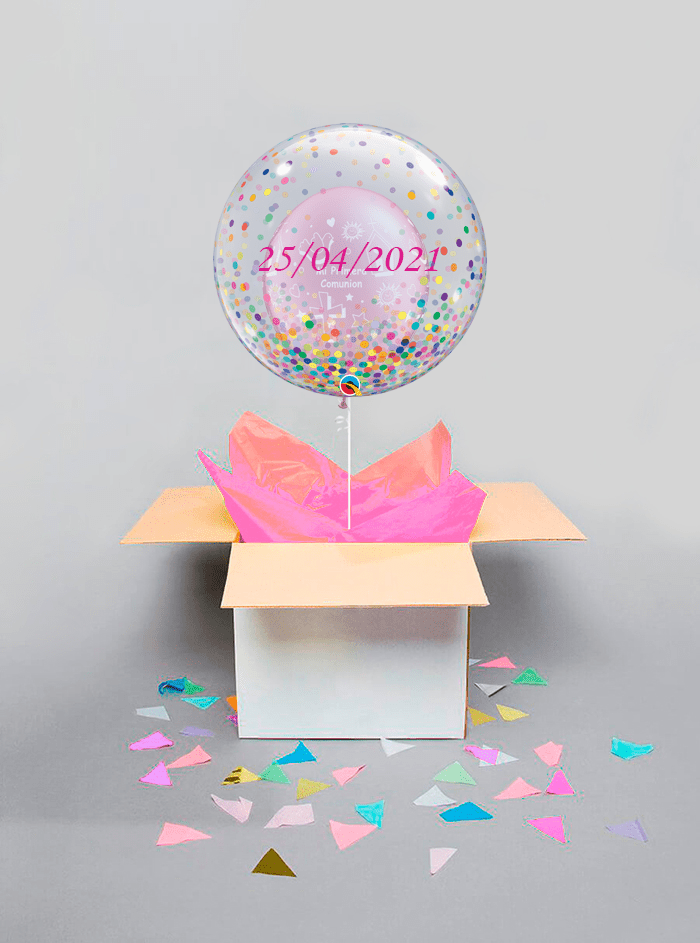 Caja Sorpresa Decoburbuja Comunión Rosa - Mis Globos