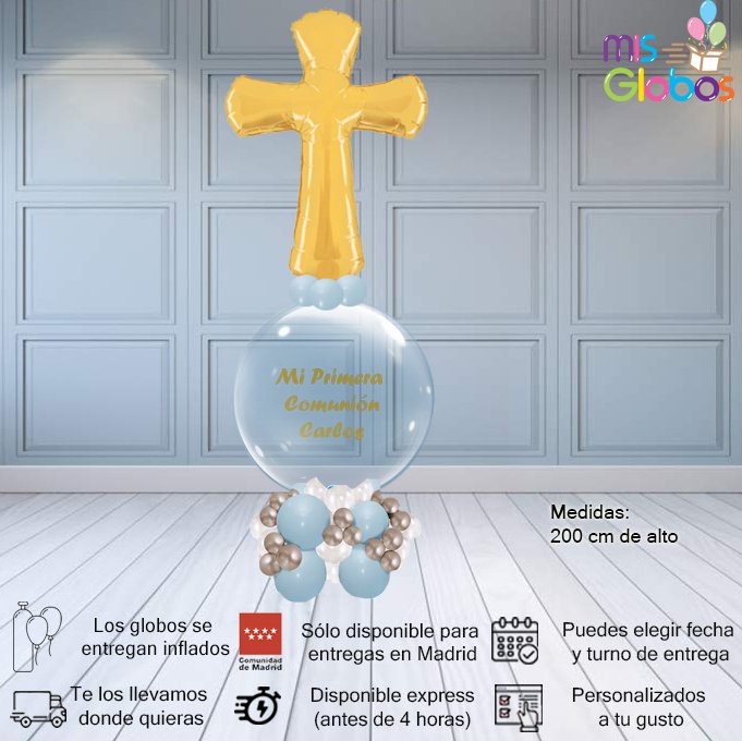 Arrebol Comunión Cruz Tonos azules - Mis Globos