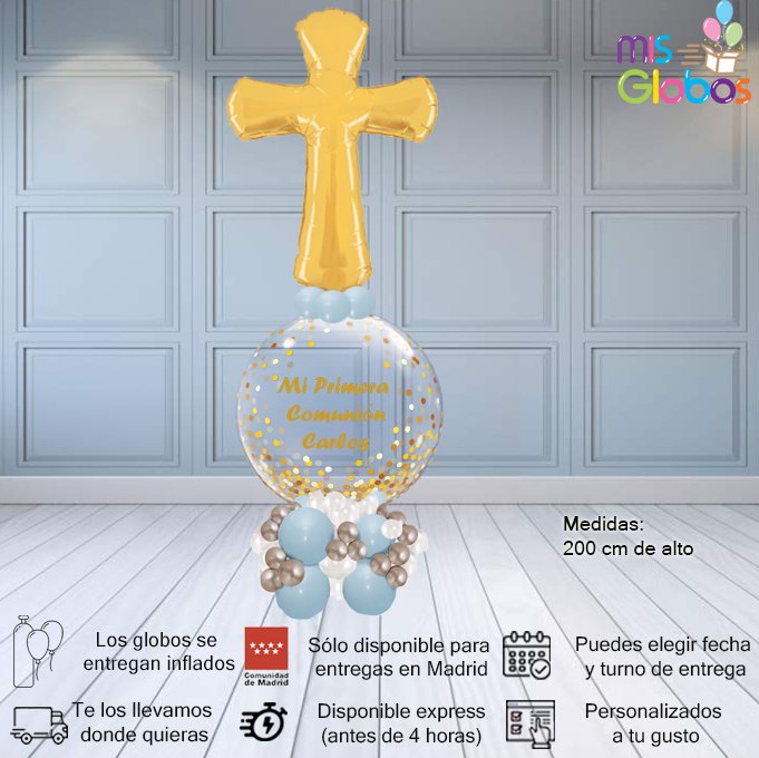 Arrebol Comunión Cruz Tonos azules - Mis Globos